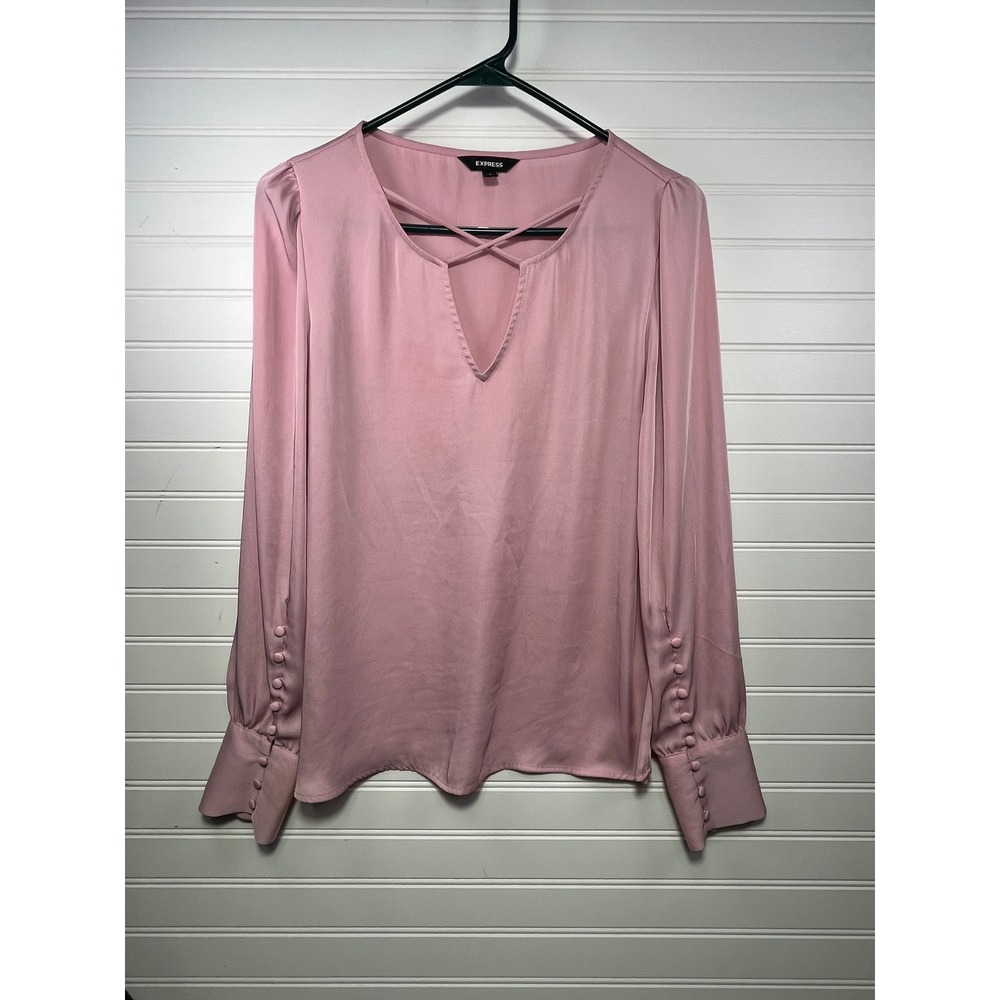 EXPRESS Pink Long Sleeve Criss Cross V‎ Neck Blouse Women's Size Small